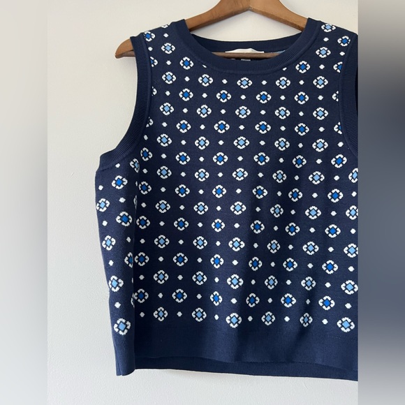 Loft Floral Jacquard Patterned Sweater Sleeveless Top - Navy Blue Size Large NWT - Picture 6 of 9